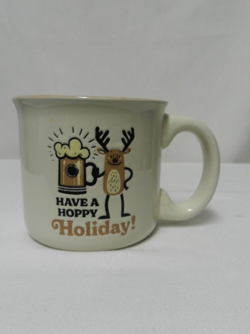 Life Is Good Have A Hoppy Holiday Reindeer Christmas mug cup micro dish 16 oz